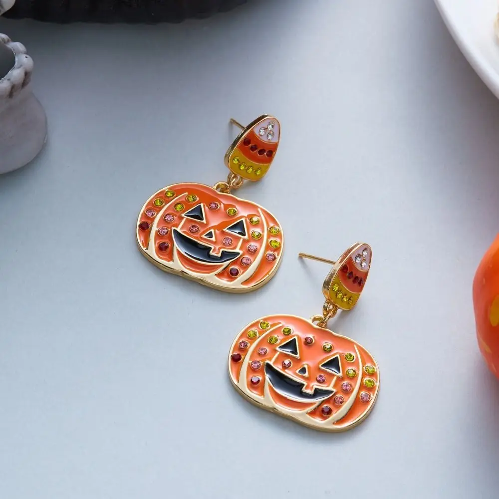Creative Alloy Material Halloween Earrings Long Tassel Design Dripping Oil Effect Pumpkin Earrings Spider Earrings Festival Wear