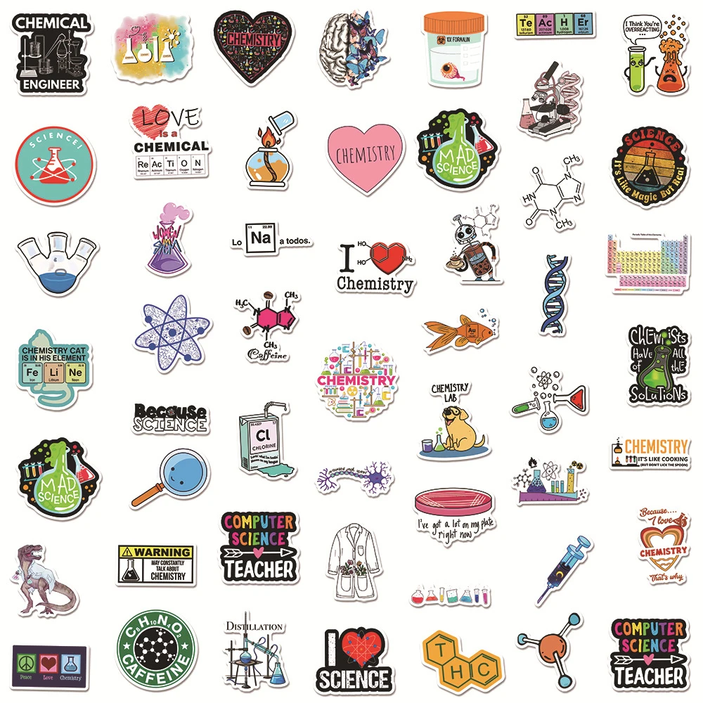 10/30/50pcs Funny Science Chemistry Laboratory Cartoon Stickers Scrapbooking Wall Luggage Laptop Waterproof Kid Sticker Decal