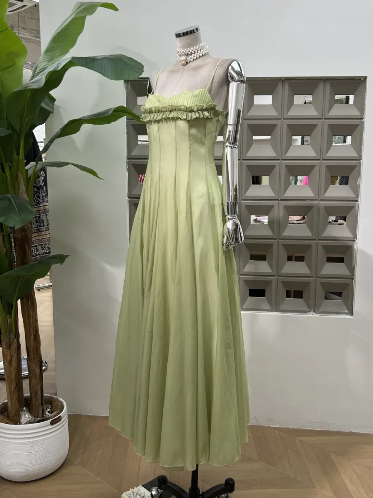 DFDG Abito da donna per le vacanze al mare 2025 Cravatta in vita Maglia sottile Cinghie per spaghetti Sheer Designer Abiti da donna per le vacanze primaverili estive