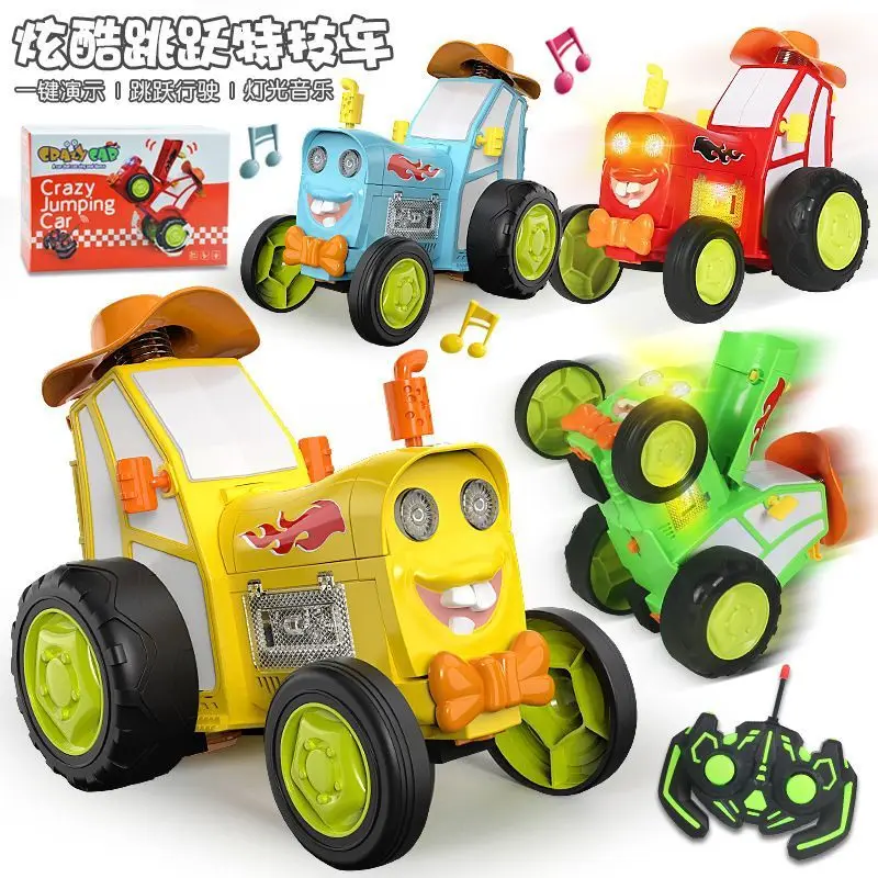 Mini Rc Car With Music Lights Crazy Jumping Vehicle Infrared Remote Control Stunt Car Walk Upright Rc Truck Funny Children Toys