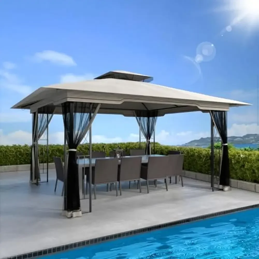 

11x13 Outdoor Gazebo Patio Tent with Mosquito Netting and Double Roof Design Sun & Water Proof Canopy Corner Frame Screen Wall