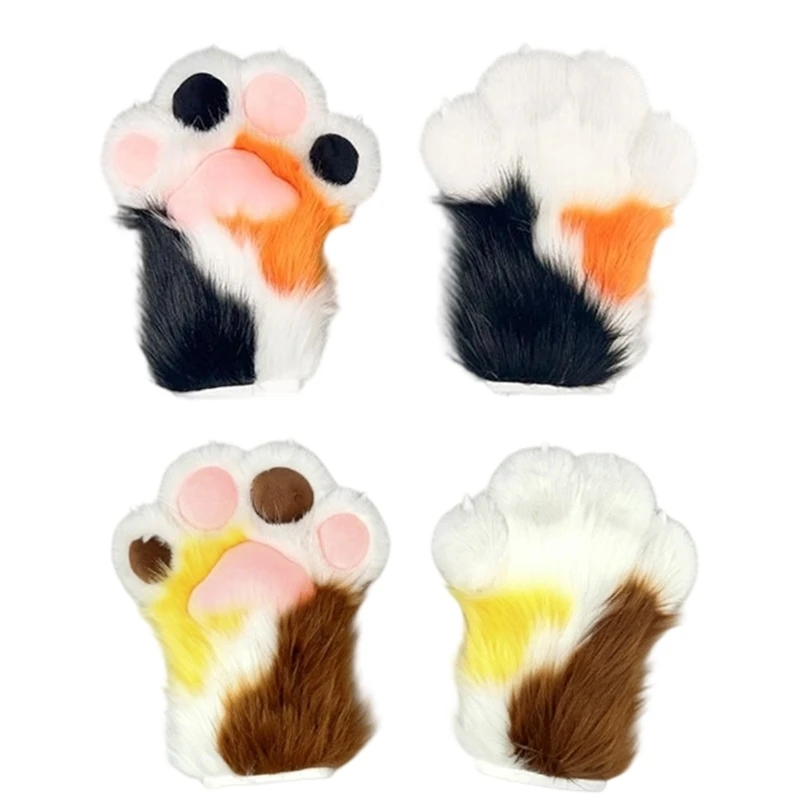 Party Costume Gloves Pair with Plush Fabric, Animal Claw Gloves for Halloween Cosplay, Stage Use and Photo Booth Play Time