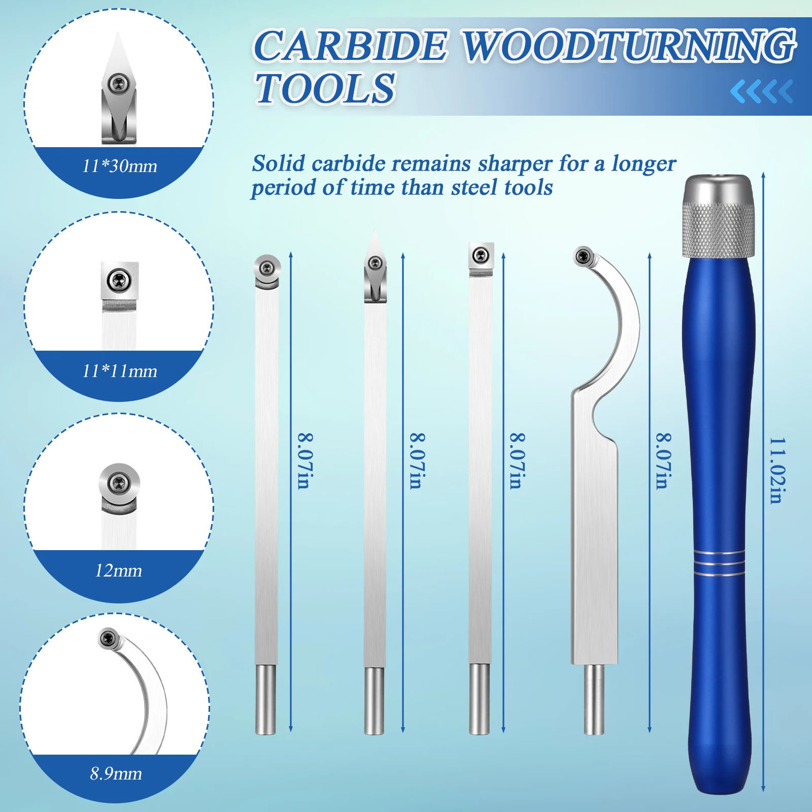 Juego de Herramientas de torneado de madera, cortador de insertos de carburo, herramientas de torneado de madera DIY, mango de aluminio de cuello de cisne para torno de carpintería