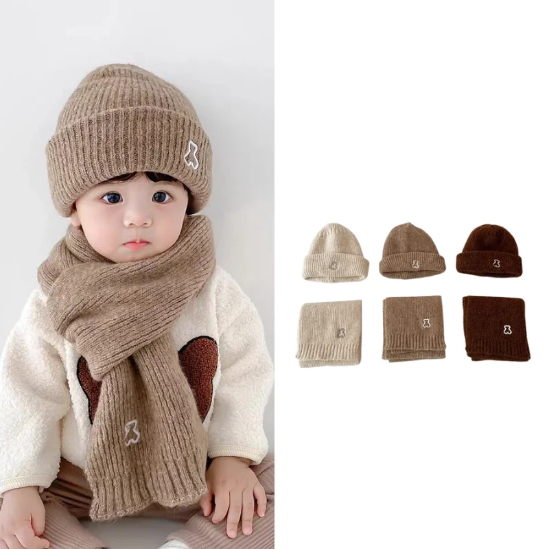 

Cute Cartoon Kids Hat Scarf Set Warm Knitted Letter Beanie Scarf for Baby Boys Girl Cute Korean Toddler Winter Fall Warm Stuff