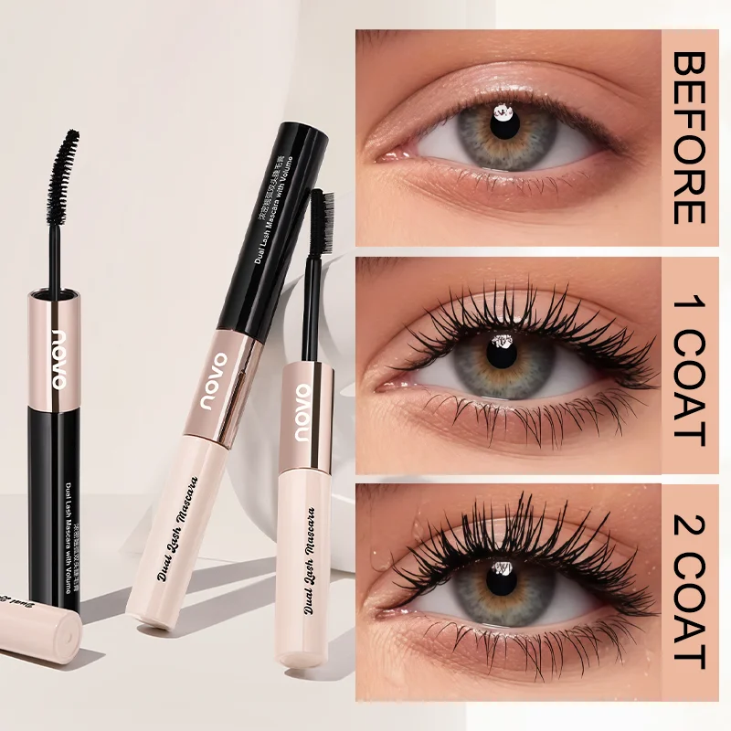 ماسكارا سوداء مقاومة للماء برؤوس فرشاة مزدوجة، تكثيف وتطويلها، تجعيد وتنعيمها، سريعة الجفاف، خالية من التكتل #5