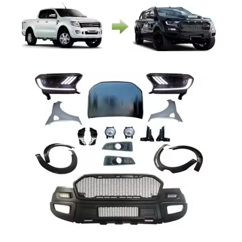

2012-2016 Ranger T6 RAPTOR Car Body Parts Modified T6 Upgrade Front Bumper and Headlight Kit