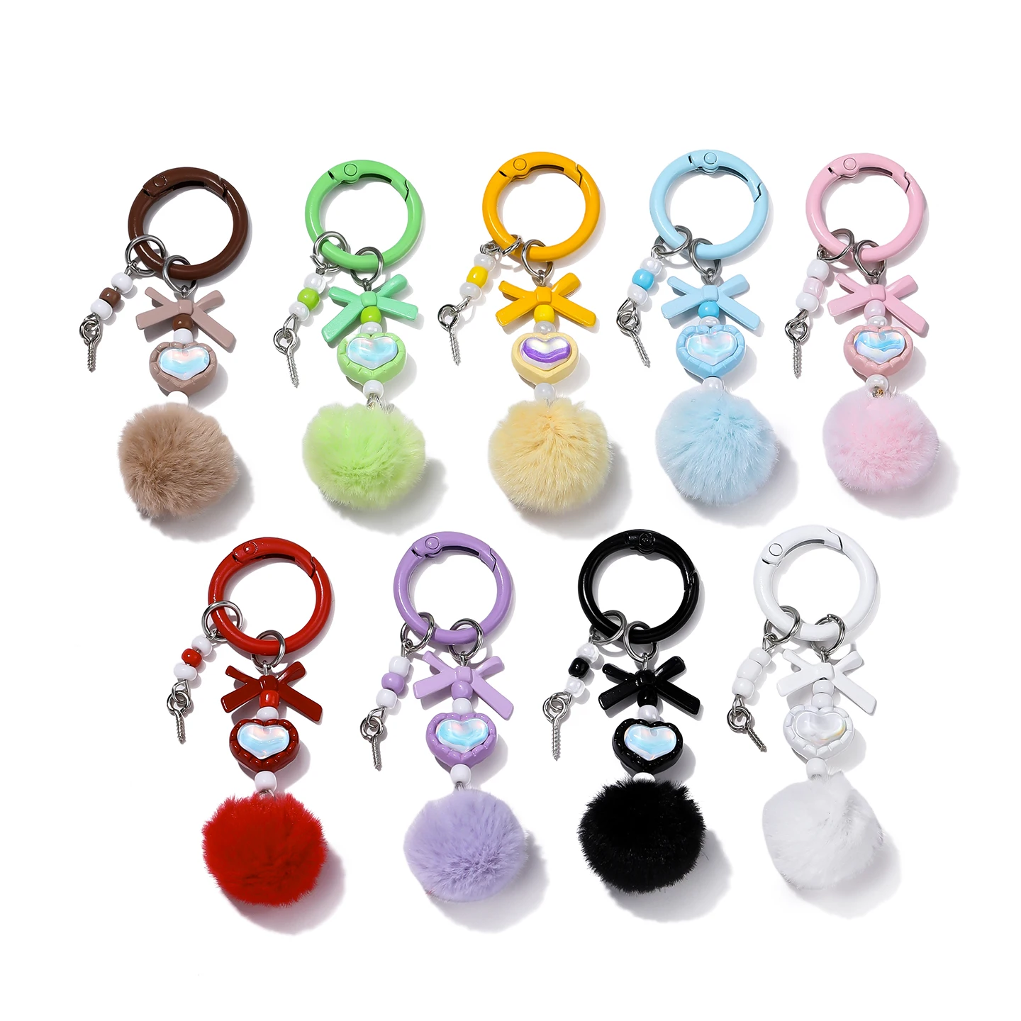 1pc Plush Keychain Sweet Bow Heart Beaded Keychain Kawaii Pendant For Women Girls Versatile Backpack Decoration Accessories