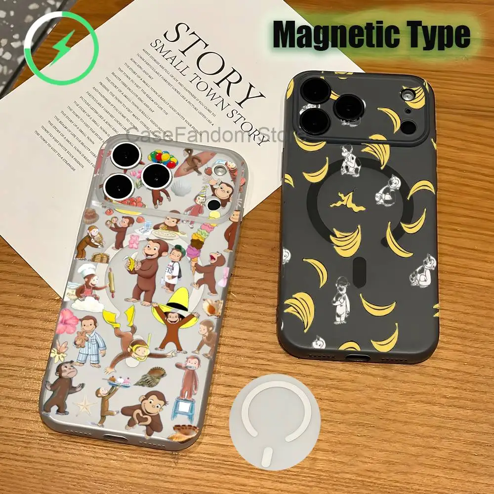 

Mokey C-Curious G-Georges Transparent White Phone Case For iPhone 17,16,15,14,13,12,11,Pro,Max,Plus Magnetic Wireless Charging