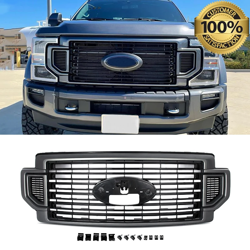 

Карбонизированная серая решетка переднего бампера для Ford Super Duty F250 F350 2020-2022 годов, с высокой пропускной способностью, в стиле Dually Towing, сетчатая решетка радиатора
