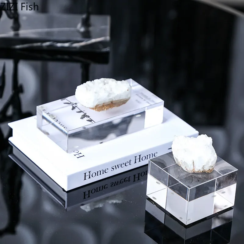 Square Transparent Crystal Base Modern Crafts Desk Decoration Crystal Creative Geometry Artwork Ornaments Room Aesthetic Decor