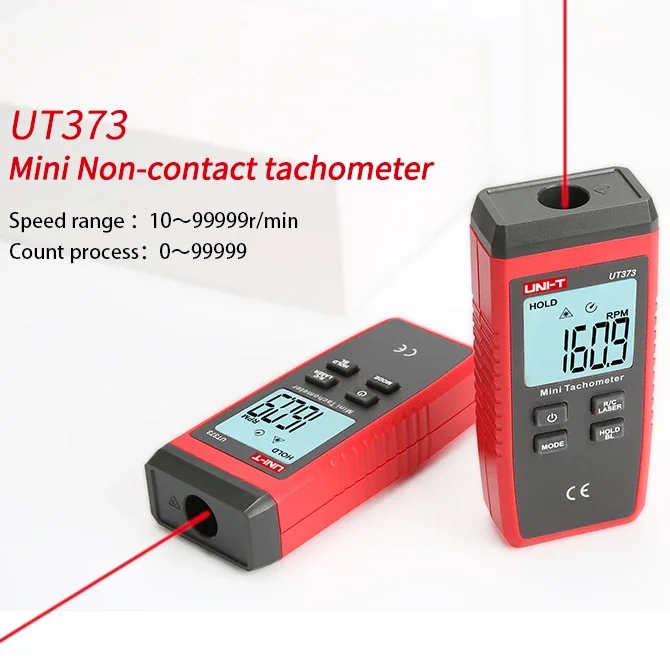 UNI-T Mini Digital Laser Tachometer UT373 Non-Contact Tachometer RPM Range 10-99999RPM Tachometer Odometer Backlight