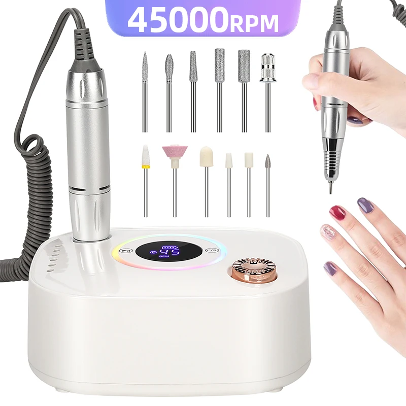 

Набор шлифовальных машин для ногтей, 45000 об/мин, фреза для маникюра со светодиодным дисплеем, малошумная электрическая маникюрная дрель, аксессуары и инструменты для ногтей