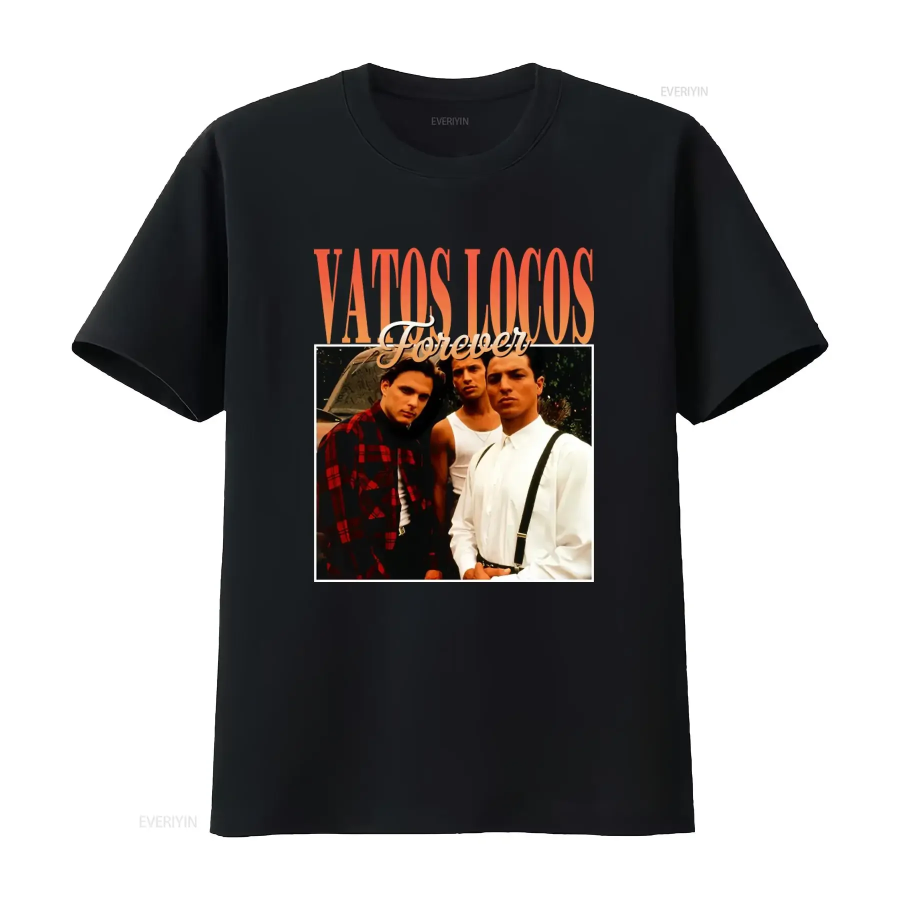 Vatos Locos Forever Blood In Out T Shirt Black Men's Fashion  vintage Washed Soft graphic designer clothes streetwear