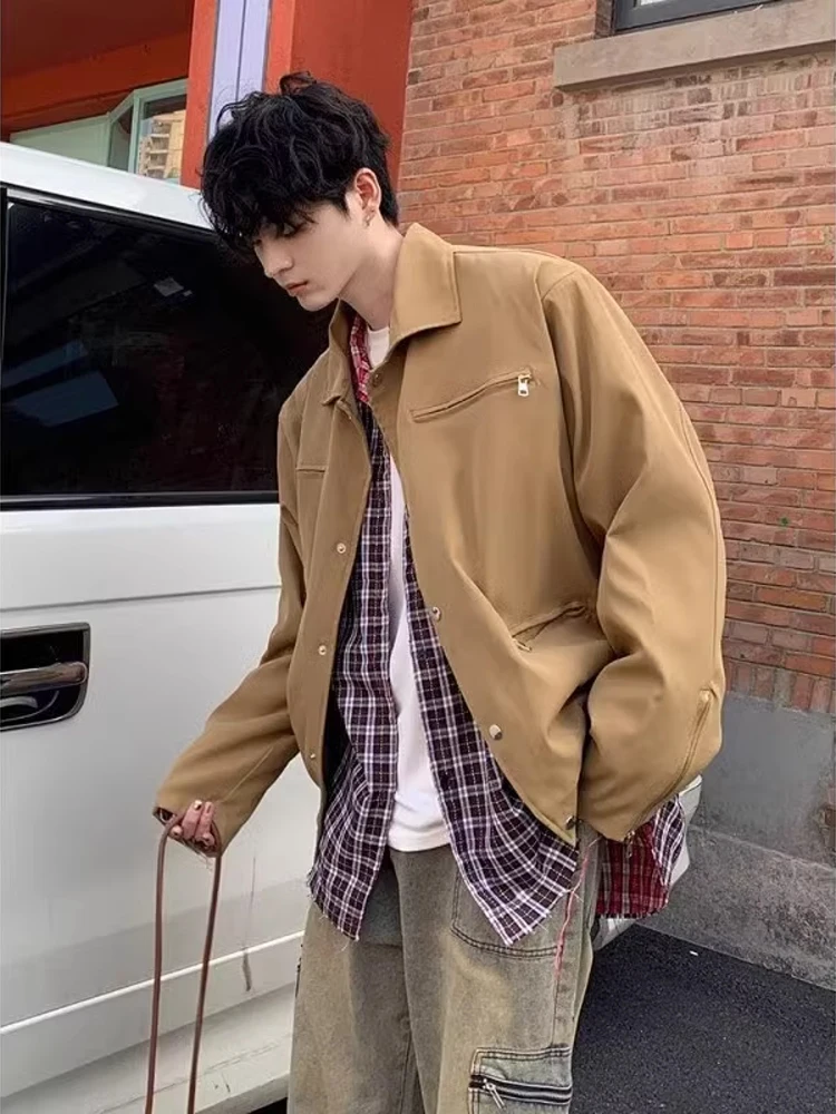 

Khaki ort Pilot Jaet Cleanfit Workwear Coat Men's Spring Autumn Sli Flip Collar American Sle Youth Faion Jaet