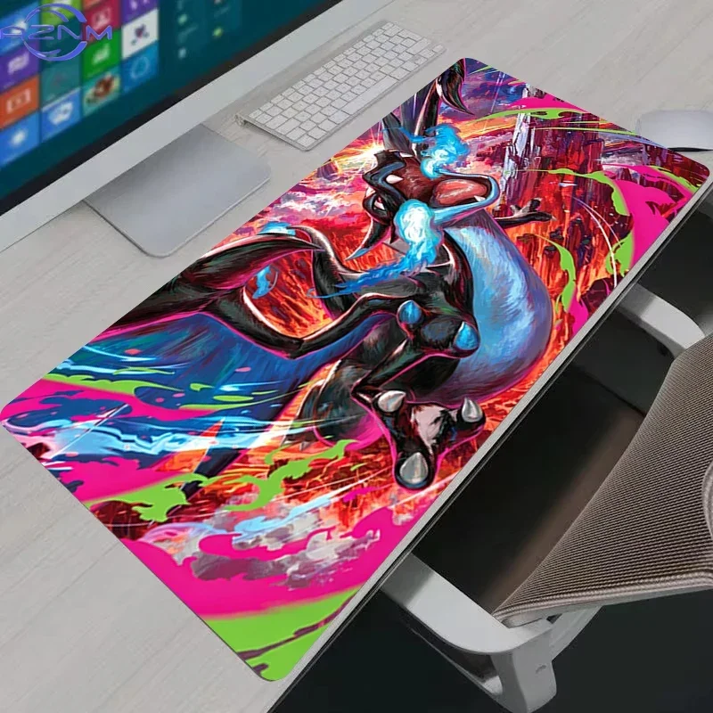 Fantasy Fire Red Dragon Large Mouse Pad, Fiery Flame Creature Non-Slip Lock Edge Gaming Desk Mat