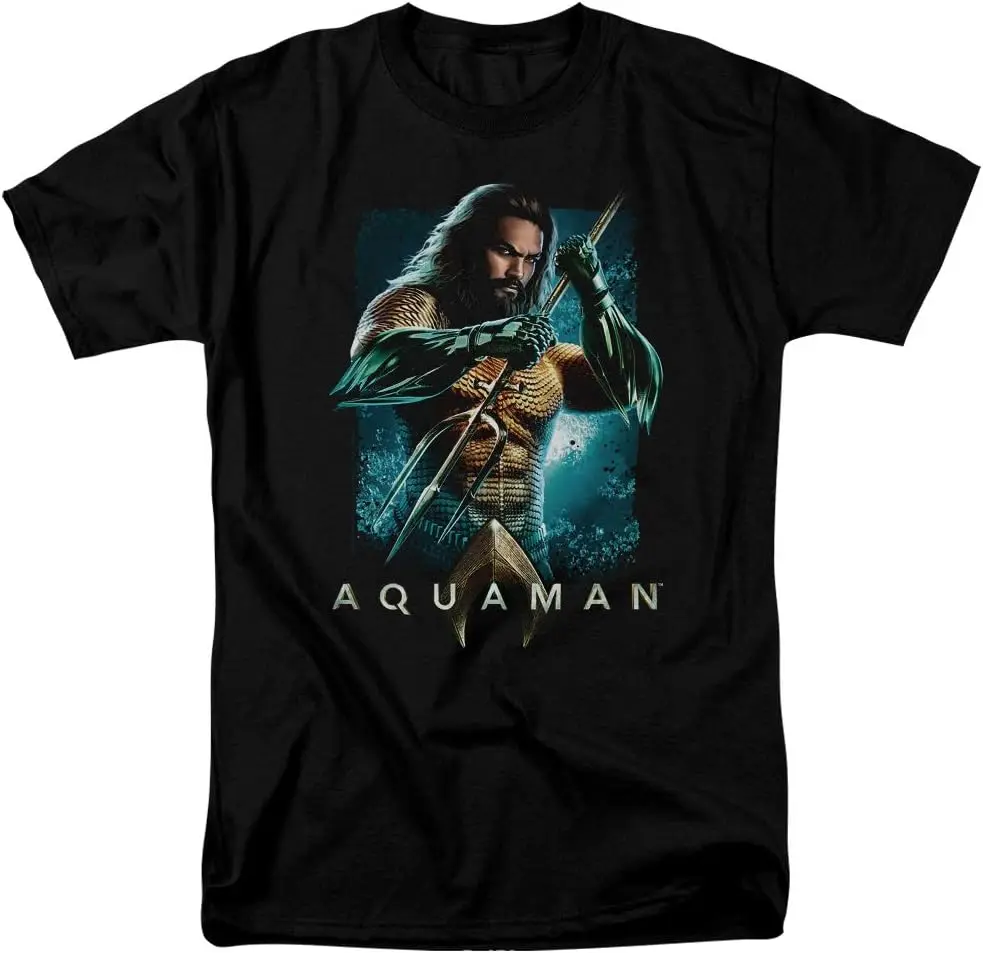 Aquaman Movie T-Shirt Posing with Trident Black Tee