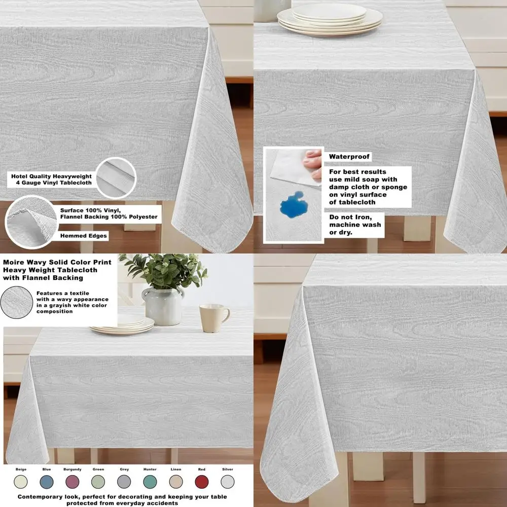 

Heavyweight Waterproof 60x120 Inch Silver White Vinyl Tablecloth with Flannel Backing for Indoor/Outdoor Use