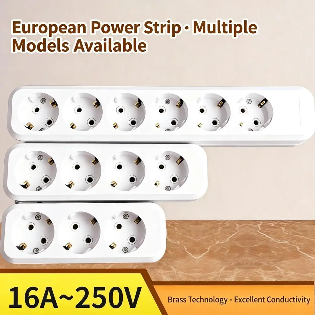 Power Strip Plug Outlets 3/4/5 Way AC Electric Sockets 16A EU Standard Socket  For Home Office