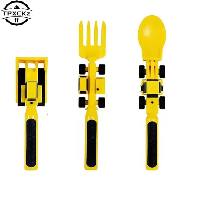 Childrens Cutlery Set Food Utensils For Kids Bulldozer Excavator Shovel Spoon Fork Feeding Tableware Constructive Eating Kitchen