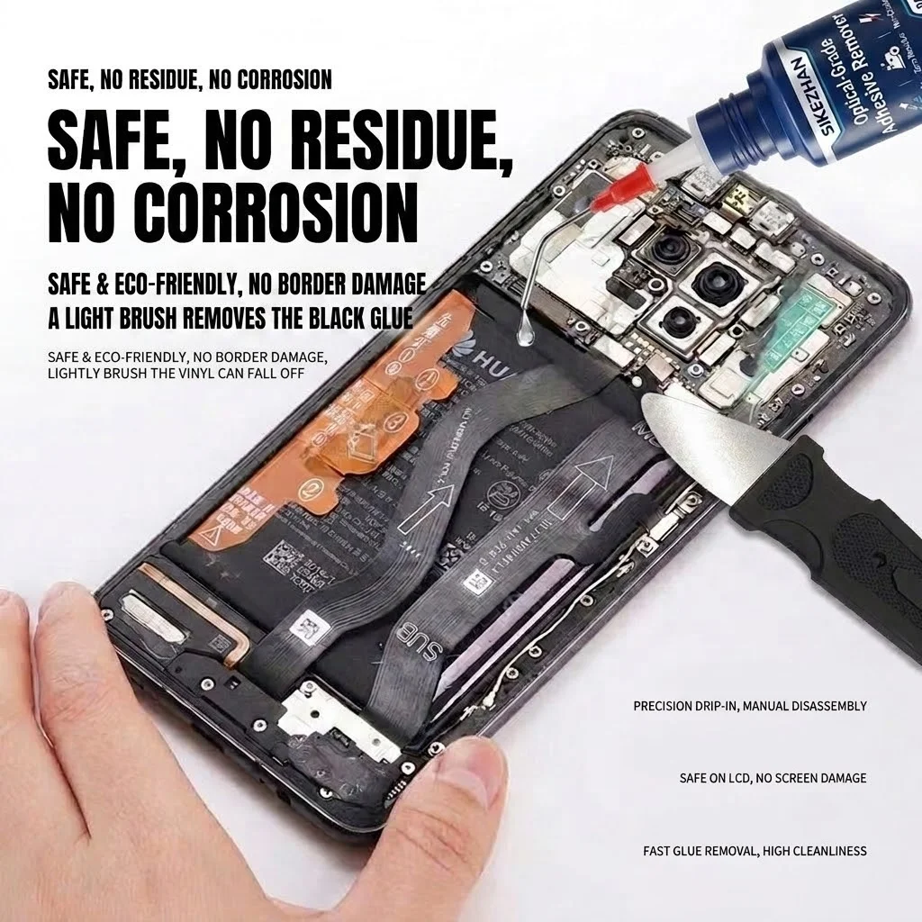Optical Grade Glue & Adhesive Remover Cleaner Kit with Precision Needle Tip &Pry Blade for Phone Electronics Repair Tool