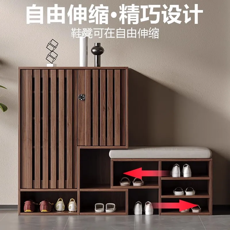 Shoe cabinet household door Solid wood entry stool integrated door door aisle light luxury with stool with lock locker