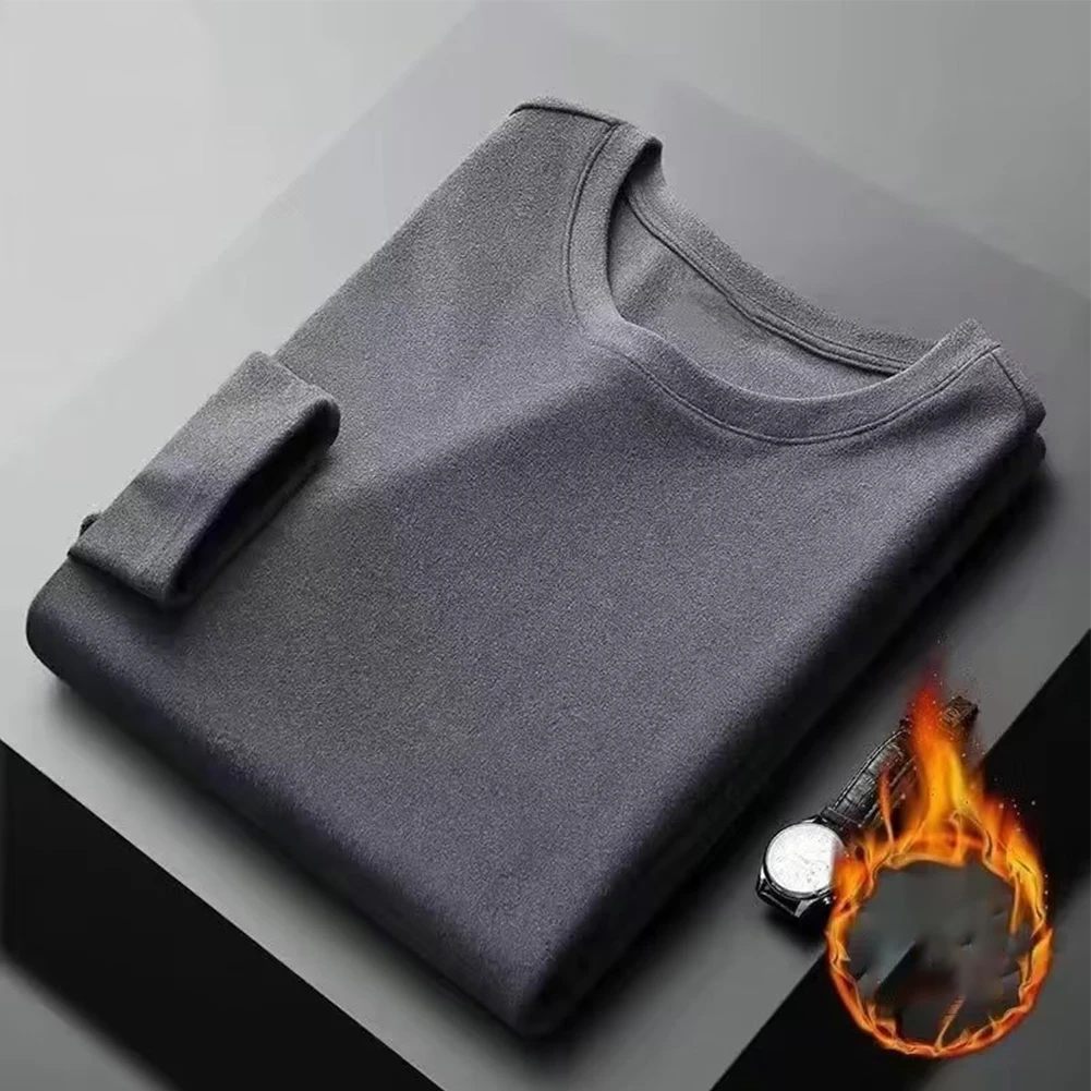 Man Winter Basic Thick Slim Fit Solid Color O Neck Undershirt Top Pullover Thermal Underwear Tops T Shirt Clothing For Men