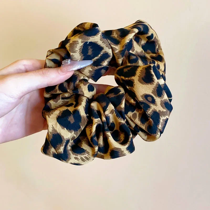 Korean Large Leopard Scrunchie For Women Elastic Hair Bands Simple Vintage Hair Rope Ties Headwear Girls Hair Accessories