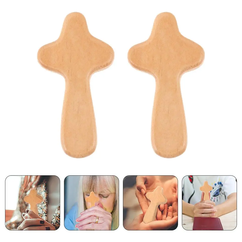 

12 Pcs Mini Wooden Hand Cross Decor Compact Size Smooth Wood Christian Crafts Home Office Table Ornament Small Prayer Cross