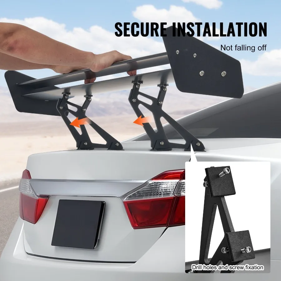 Автомобильный спойлер GT Wing, универсальный спойлер 53,1 дюйма с двойной палубой, регулируемый легкий алюминиевый автомобильный задний спойлер, гоночный спойлер на крыле