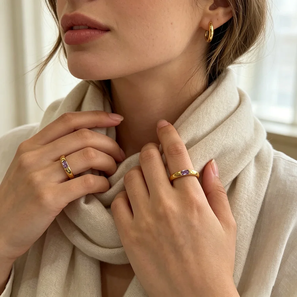 E.B.belle-Bague plaquée or 18  - Birthstone Ring Set avis et prix