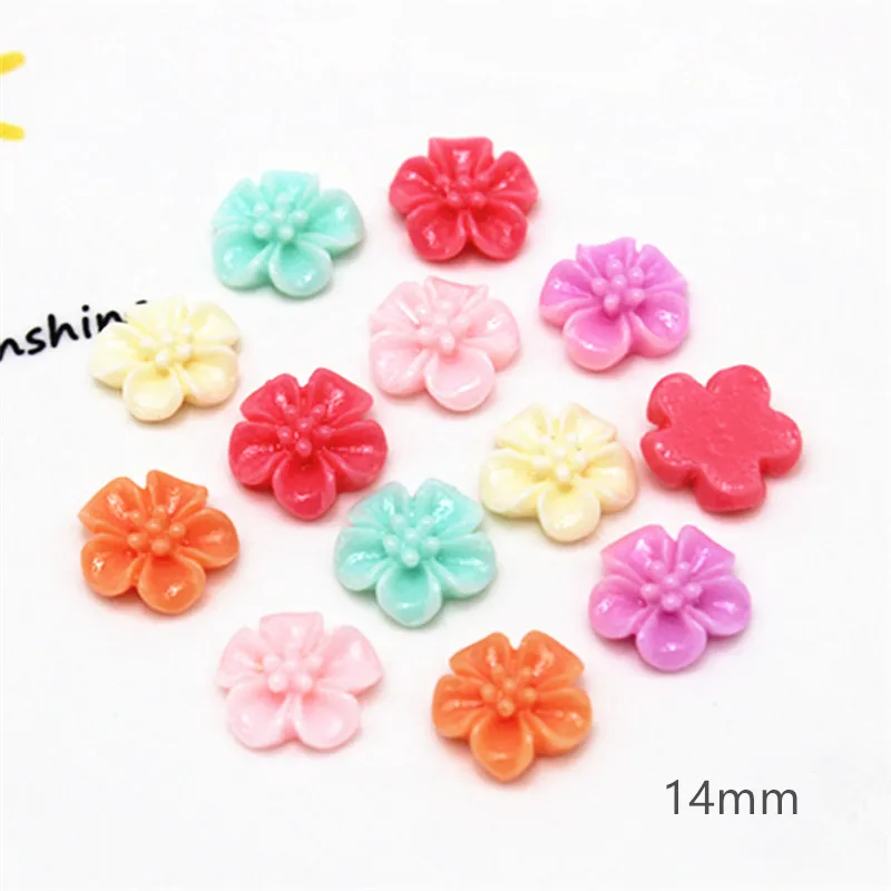 50PCS New Mix Colors 14mm Resin Flowers Flatback Cabochon Embellishment Accessories DIY Jewelry/Craft Scrapbooking