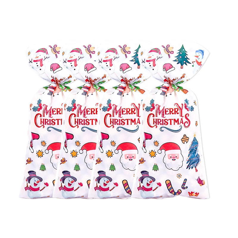 Sacs d'emballage en cellophane joyeux Noël pour enfants, sac cadeau en plastique, décor à la maison Noel, fête du Nouvel An, sacs de bonbons inquiets, 50 pièces