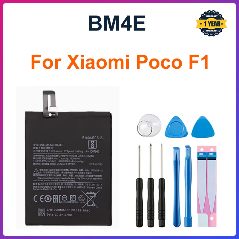 For Xiao Mi Phone Battery BM4E for Xiaomi Mi Pocophone Poco F1 3900mAh Replacement Batteries Free Tools