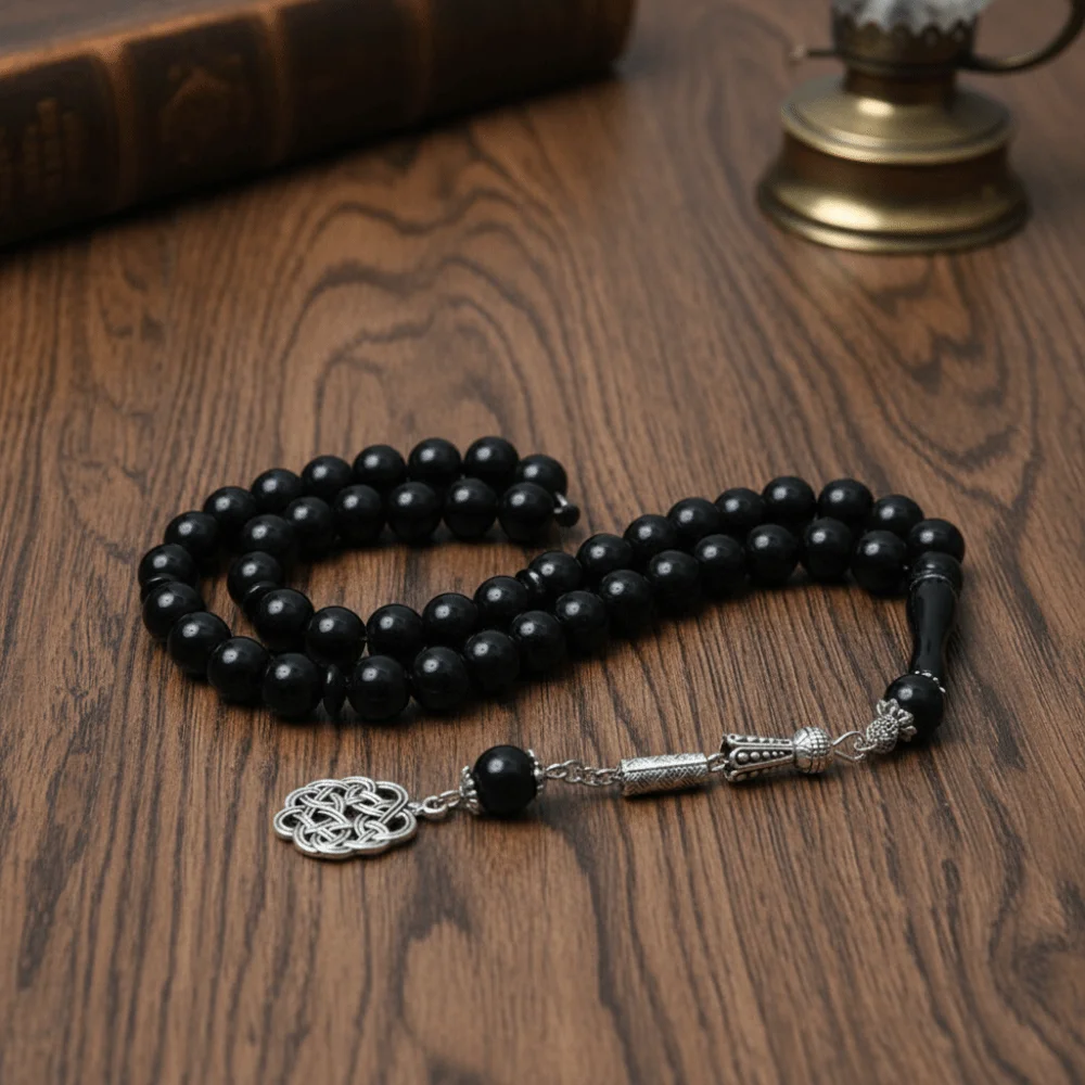 10mm Acrylic Beads Prayer Hand String Arabic Pattern Imitation Beeswax Prayer Counting Bracelet Rotatable Silver Pendant