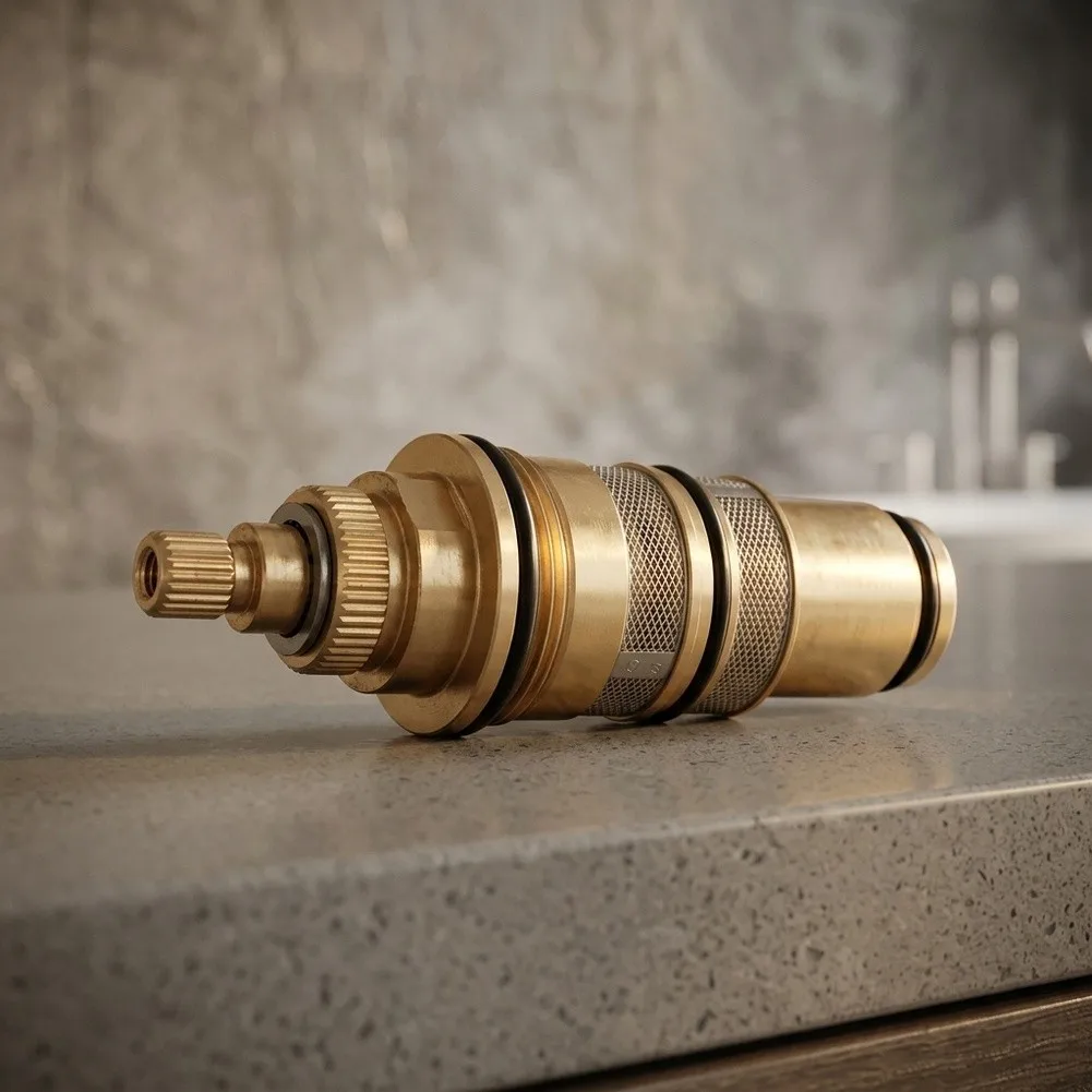 Thermostatic Shower Cartridge Replacement Kit for Brass Mixer Faucet Valve Stable Temperature Control Copper Color