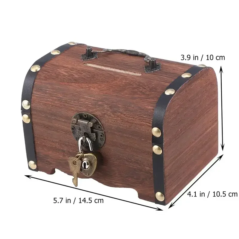 Vintage Treasure Storage Box Piggy Bank Organizer Saving Box Case With Lock For Home Retro Treasure Chest With Lock