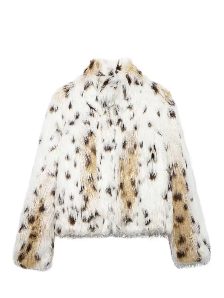 HH-abrigo elegante de piel sintética para mujer, chaqueta holgada de felpa de manga larga con cuello alto, prendas de vestir gruesas y cálidas para mujer 2025