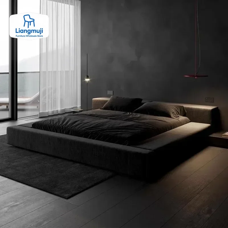 Marco De Cama De estilo italiano De gama alta, Cama doble moderna De alta calidad negra, estética De apartamento, Cama Simple De Casal, muebles De dormitorio