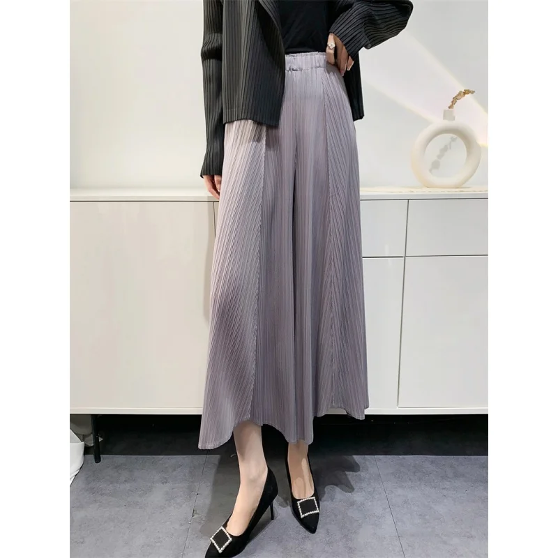 2024 Spring and Summer New Pleated Pants Women Loose plus Size Wide Legs Bell-Bottom Pants Irregular Comfort and Casual Foreign