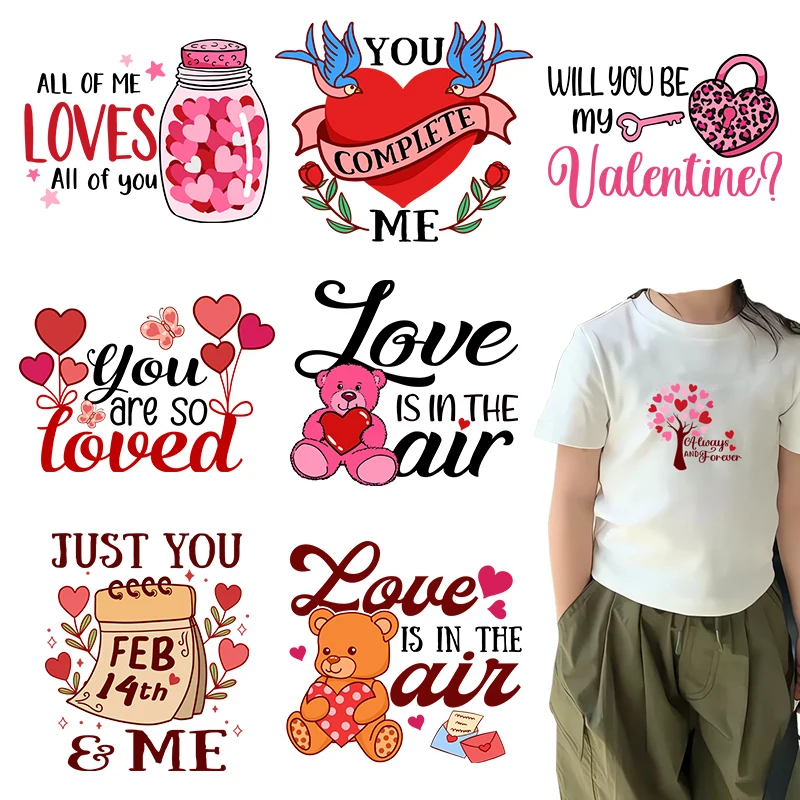 Popular Valentine's Day clothing heat transfer stickers Iron On T-shirts sweatshirts DIY decorative vinyl stripes washable