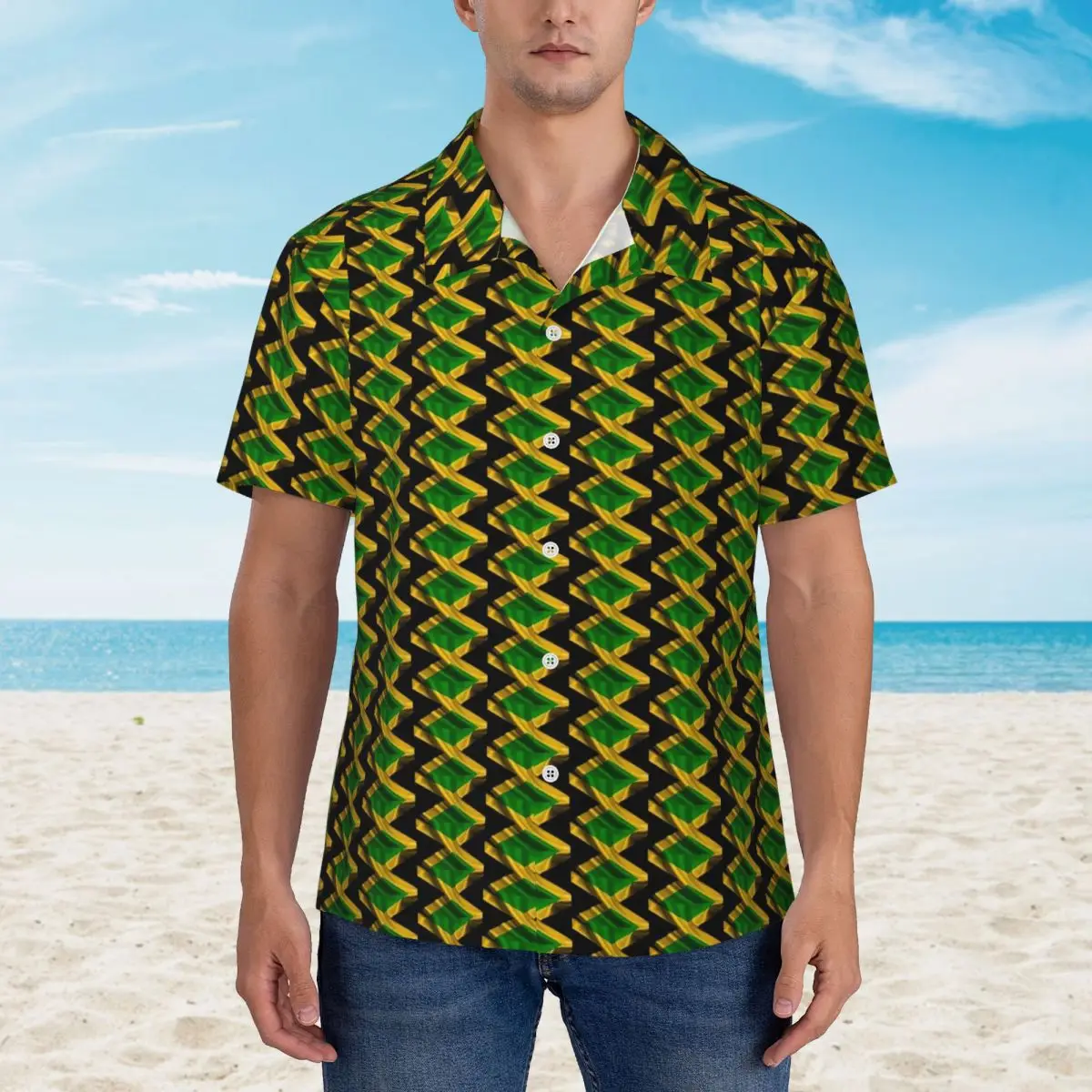 Summer Shirt Beach Jamaica Flag Blouses Love Jamaica Novelty Casual Shirts Man Short Sleeve Stylish Clothing