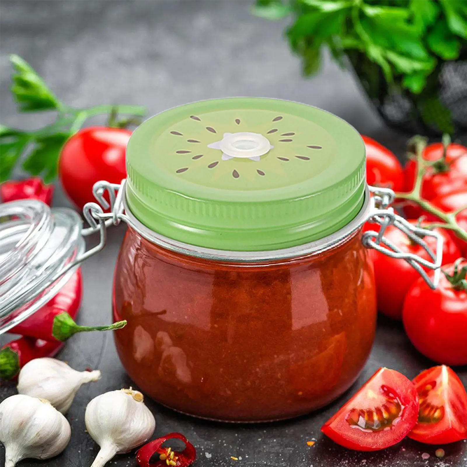 8Pcs Mason Jar Lids Vintage Fruit Pattern Leak-Proof Tinplate Straw Hole Reusable Jar Drinking Lid Regular Mouth