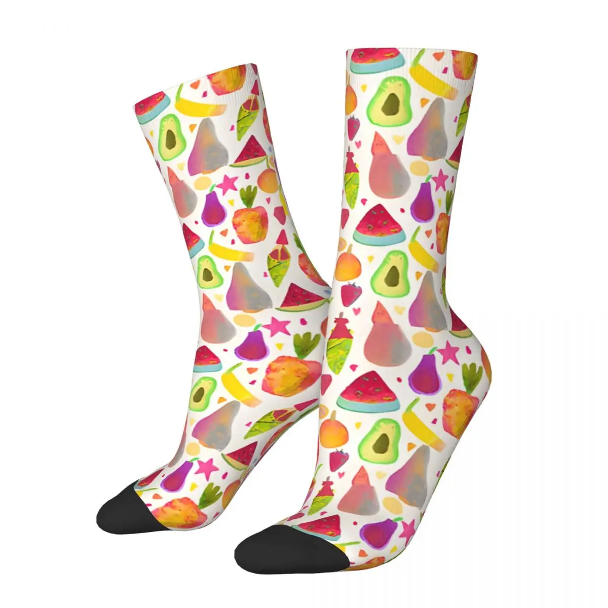 Skarpety męskie z akwarelowym wzorem owocowym Vintage Harajuku Street Style Novelty Pattern Crew Sock