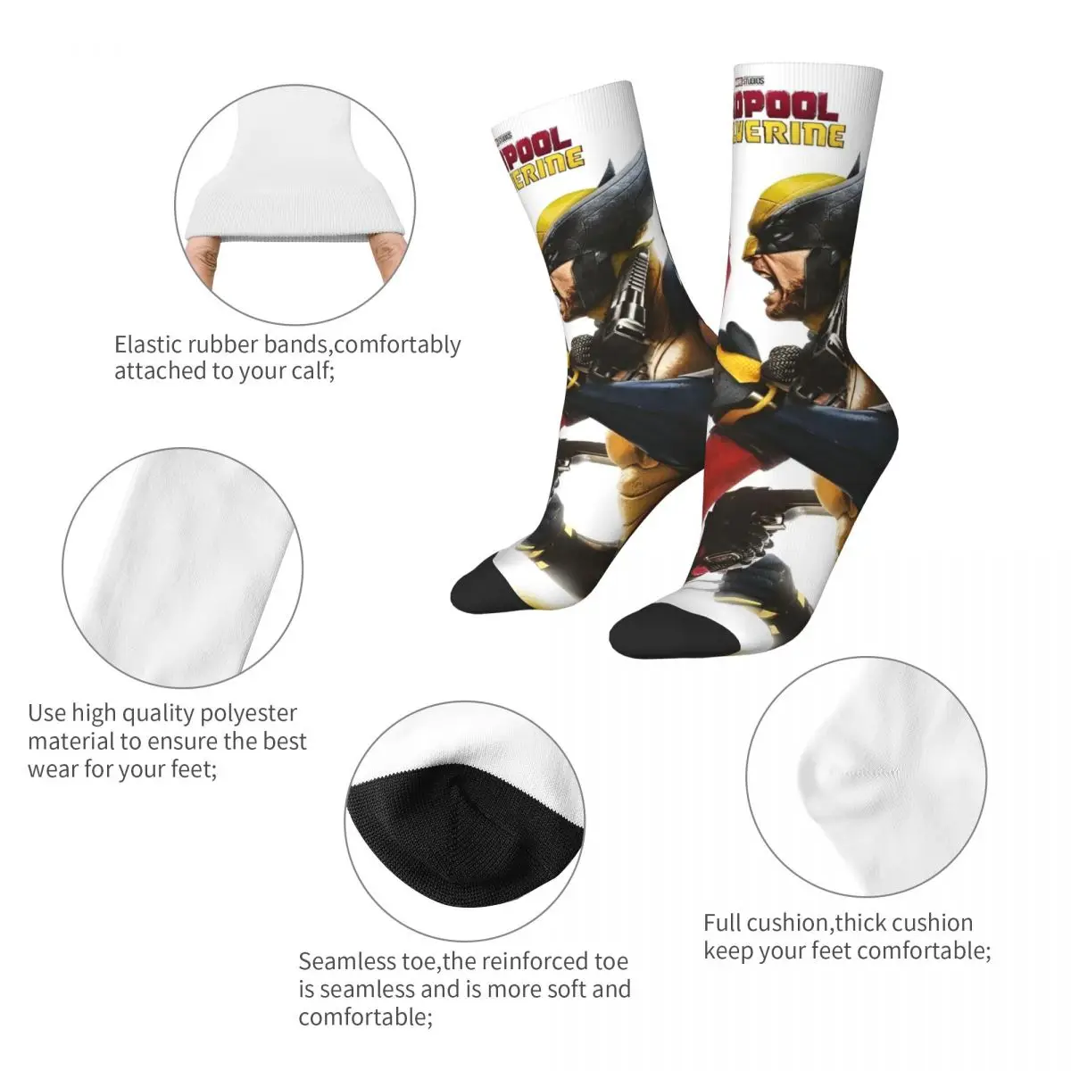 Cool Deadpool & Wolverine Poster Basketball Socks Cartoon Anime Polyester Long Socks for Women Men