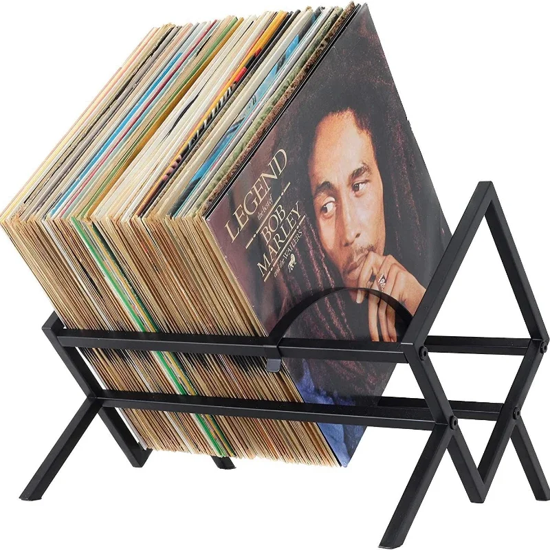 Vinyl Record Storage Rack Matte Black Vinyl Record Holder 80-100 Capacity Single Tier CD Record Display Rack Desktop Bookshelf