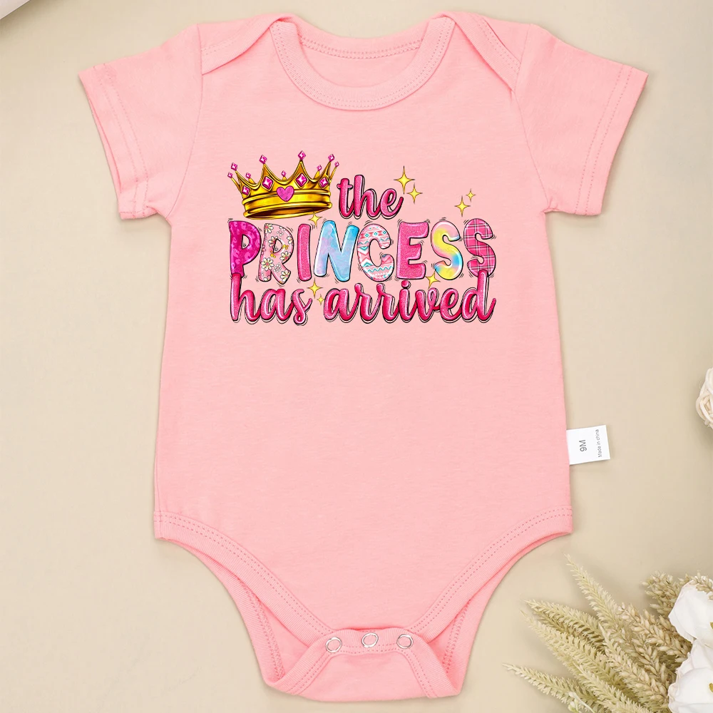 

2024 Summer Newborn Outfits Bodysuit The Princess Has Arrived Cute Baby Girl Clothes Cotton High Quality Infant Onesie Dropship