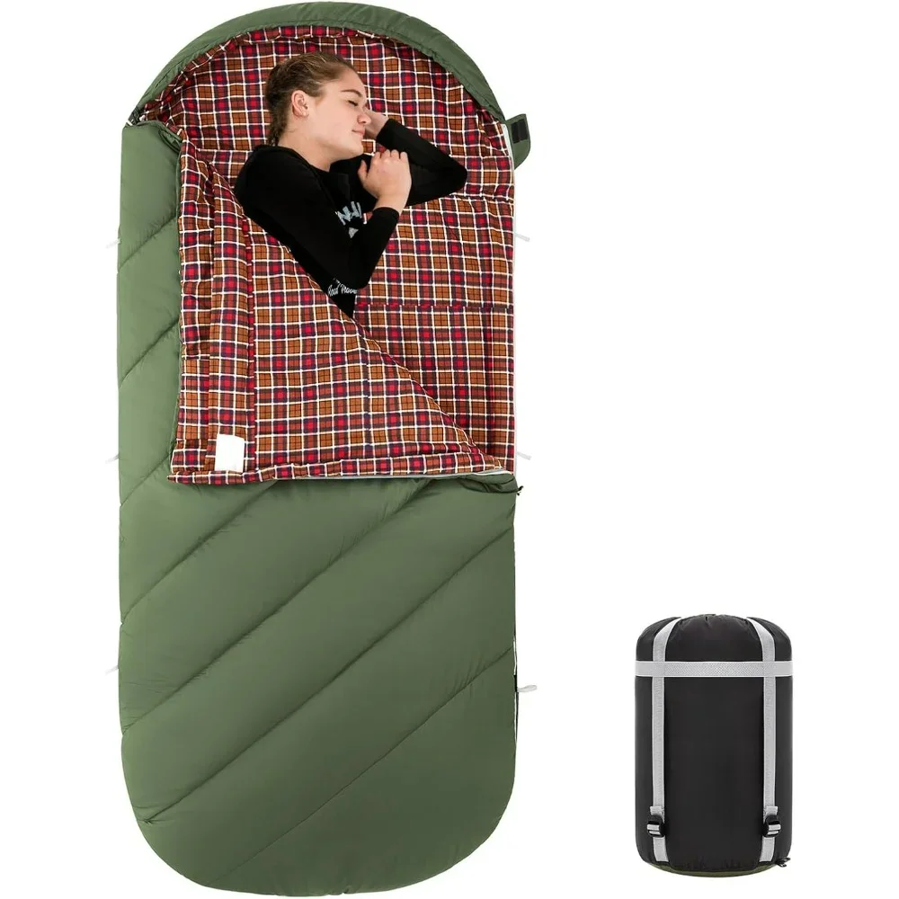 Sleeping Bag for Adults, Extra Wide Flannel Sleeping Bag for Camping Backpacking, Warm & Cold Weather, Big and Tall, Lightweight