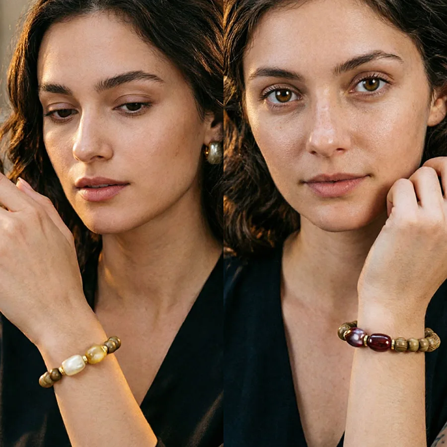 Noter 2-teiliges modisches Damen-Armband aus hochwertigem, ausgewähltem Naturholz, Yoga, Meditation, Gebet, Heilung, vielseitig einsetzbar
