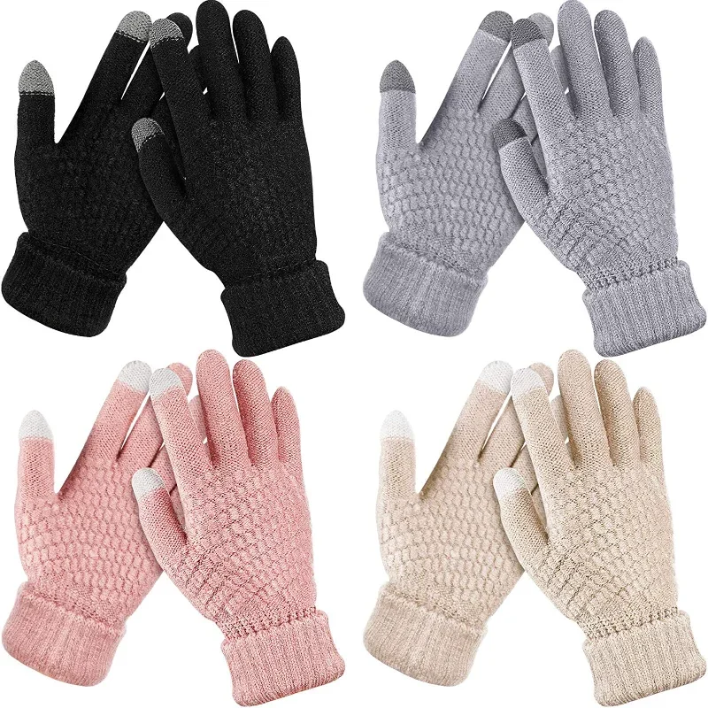 

New Women Plush Thicken Touch Screen Gloves Adult Soft Warm Fleece Lined Knit Gloves Female Elastic Cuff Texting Gloves Unisex