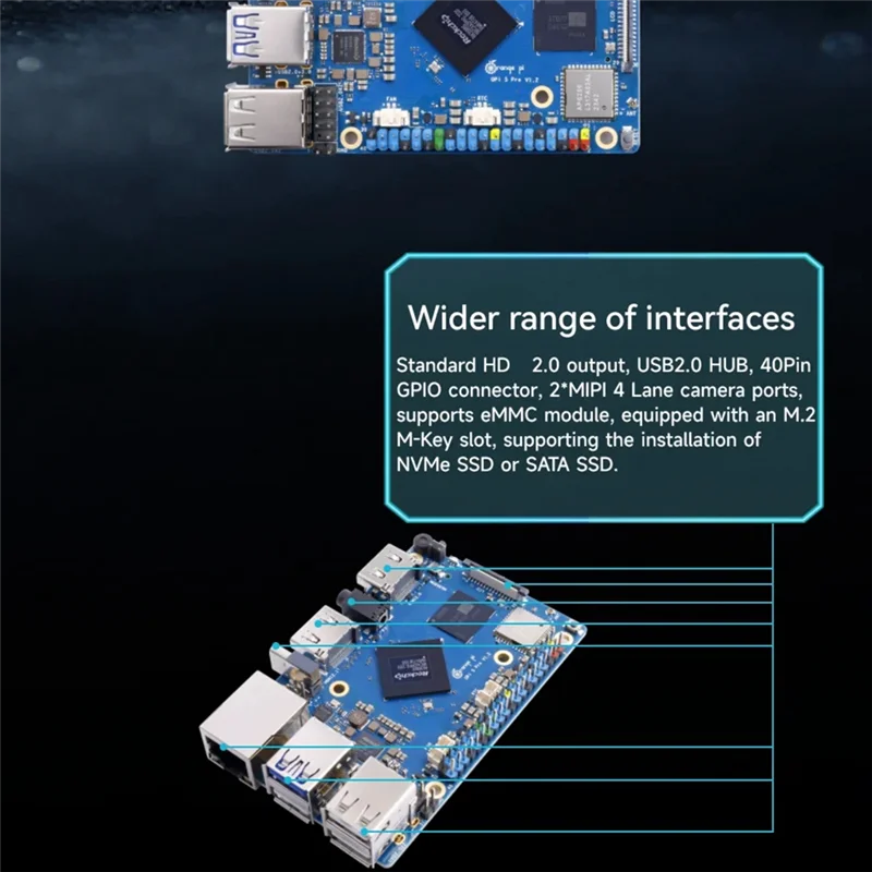 AA08-For Orange Pi 5 Pro 8GB RAM LPDDR5 لوحة كمبيوتر واحدة RK3588S Wi-Fi 5 & BT5.0 BLE Orange Pi 5 Pro لوحة تطوير M.2